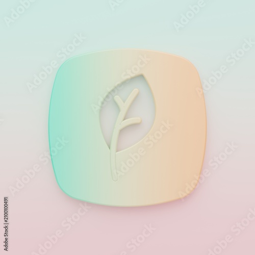 Green-orange Leaf Eco symbol icon isolated on color background. Banner, label, tag, logo, sticker for eco green. Minimalism concept. 3D render illustration