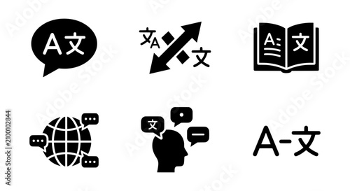 Konstfotografi Language Translation Icons Set, Global Communication Symbols, Digital Text Inter