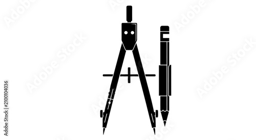 Photos Drafting compass and pencil silhouette on a white background