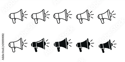 Obraz na płótnie Megaphone icon set with outline and solid variations for public announcements co