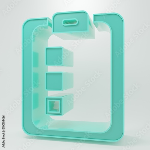 Green Online quiz, test, survey or checklist icon isolated on grey background. Exam list. E-education concept. Minimalism concept. 3D render illustration