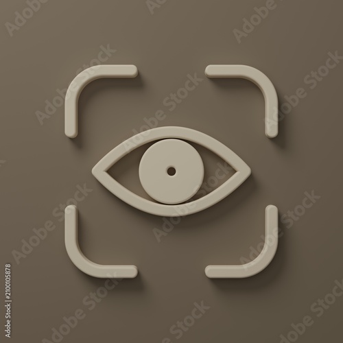 Beige Eye scan icon isolated on brown background. Scanning eye. Security check symbol. Cyber eye sign. Minimalism concept. 3D render illustration