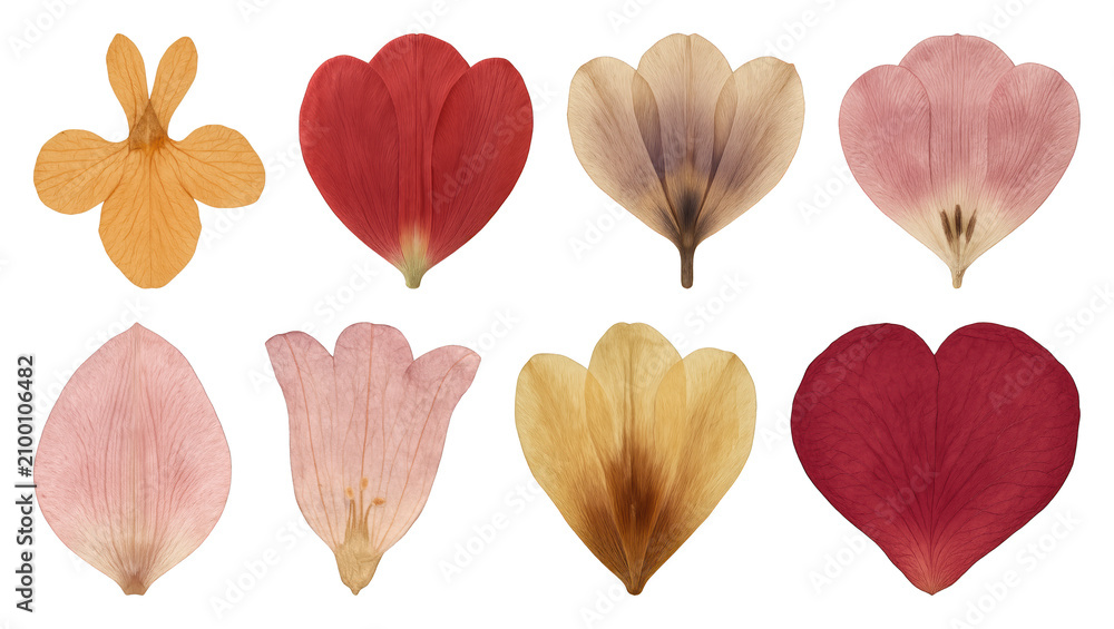 Obraz premium PNG Colorful pressed flower petals variety, transparent background