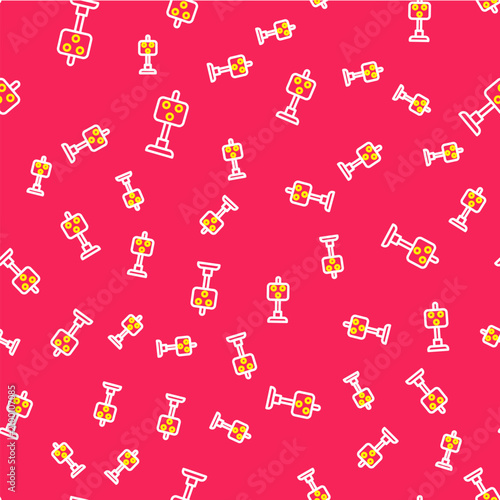 Cuadro en lienzo Line Train traffic light icon isolated seamless pattern on red background