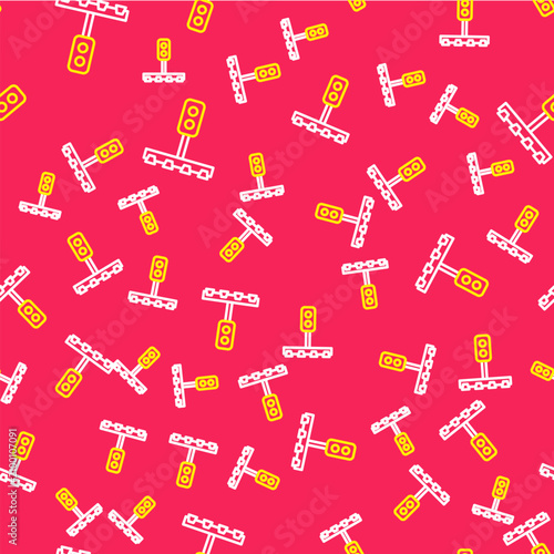 Fotografía Line Train traffic light icon isolated seamless pattern on red background