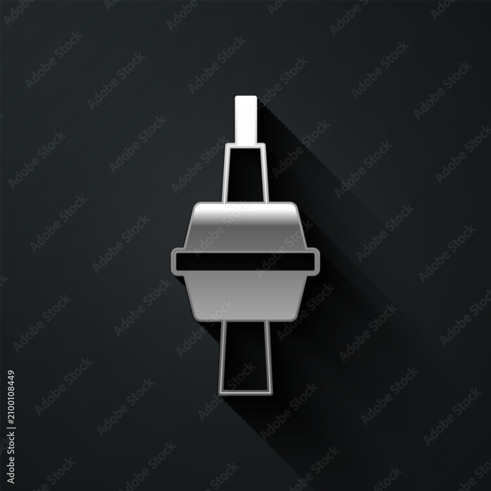 Fototapeta premium Silver TV CN Tower in Toronto icon isolated on black background. Famous world landmarks icon concept. Tourism and vacation theme. Long shadow style. Vector