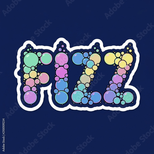 Colorful dotted pizza text design on dark blue background.