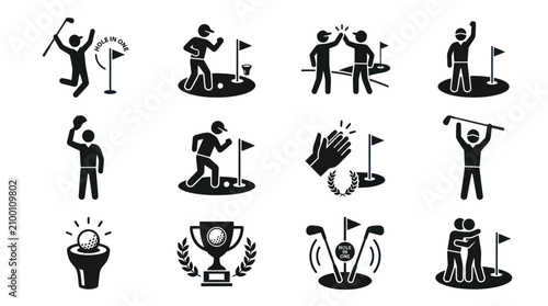 Fotografía Golfers in Various Swinging Positions Icons.
