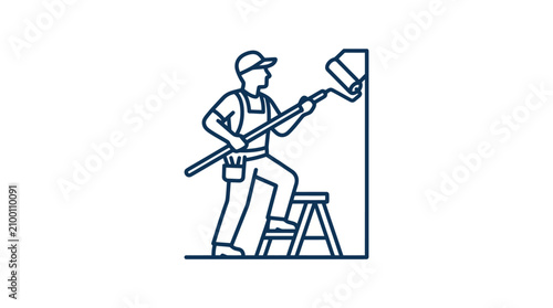 Man painting wall with roller tool.