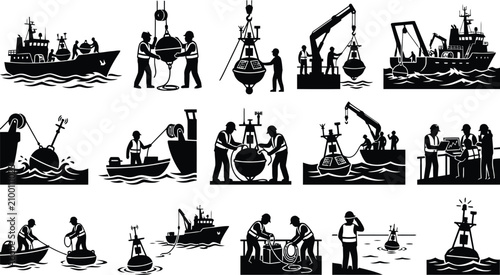 Canvastavla Vintage fishing and maritime industry illustrations