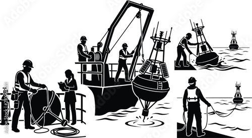 Schilderij op canvas Workers recovering space capsule from water