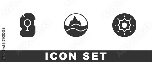Photos Set Magic rune, Sea and waves and Shield viking icon. Vector