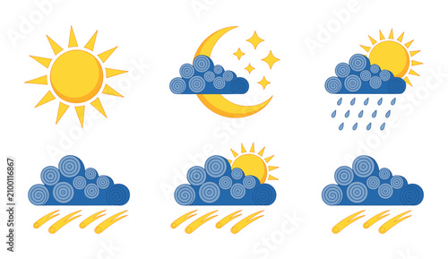 Bild auf Leinwand Weather Forecast Icons: A set of graphic illustrations depicting various weather conditions
