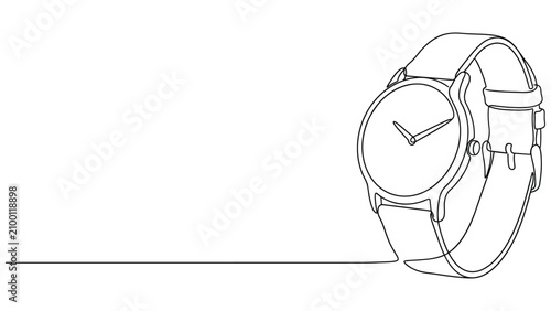 Fotografie A minimalist line drawing of a wristwatch with leather strap and buckle