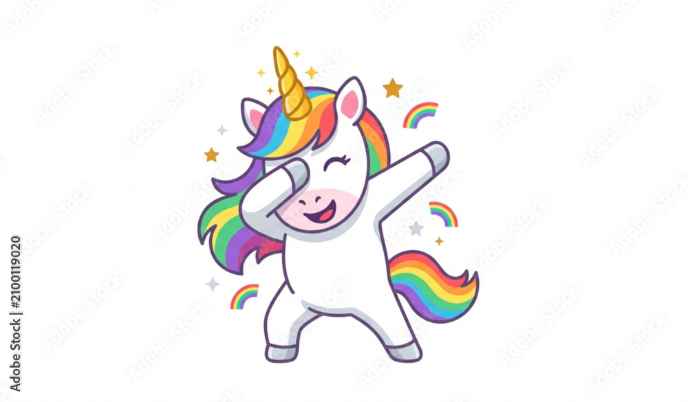 Naklejka premium Dabbing Unicorn Cartoon Flat Vector Illustration