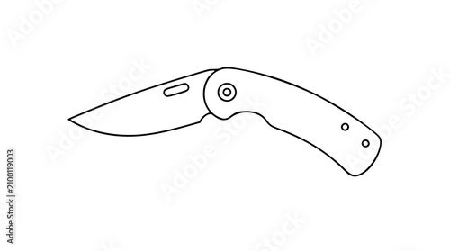 Bild auf Leinwand A sturdy folding pocket knife illustrated in crisp black and white line art, suitable for wilderness expedition logos, hunting club materials, or masculine product packaging