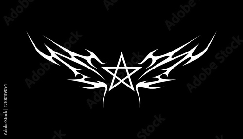 Abstract tribal star with wings ornament vector illustration on black background