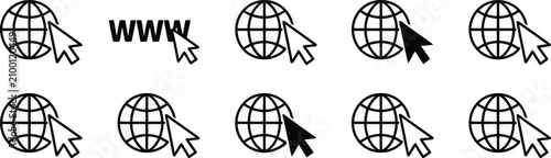 WWW, Website icons, WWW symbols representing web navigation, internet connectivity, online services, digital platforms, browser access and modern user interface design.