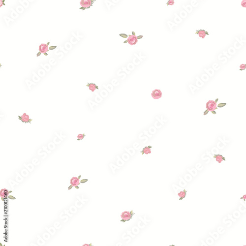 Pink roses ditsy seamless fabric design pattern.eps