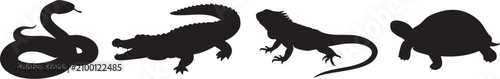 Foto Reptile Silhouette Collection Vector Set – Snake, Crocodile, Iguana and Tortoise