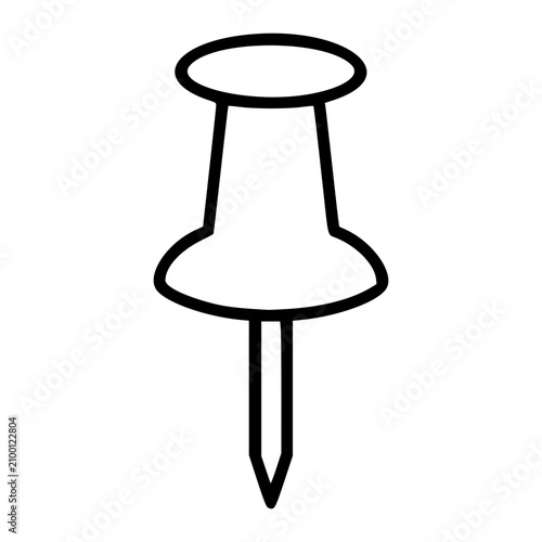 Precise hand-drawn minimalist vector illustration of a thumbtack pin in clean line outline style, ideal scalable icon for office supplies and graphic resources design projects