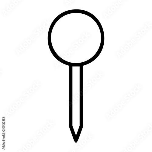 Minimalist hand-drawn vector icon illustration of a thumbtack pushpin with clean outline and line art style, featuring a round head and pointed tip, ideal for scalable office stationery and graphic