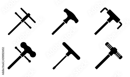 Quadro su tela Set of Six T-Handle Wrenches, Hex Keys, and Allen Tools, Black Icons
