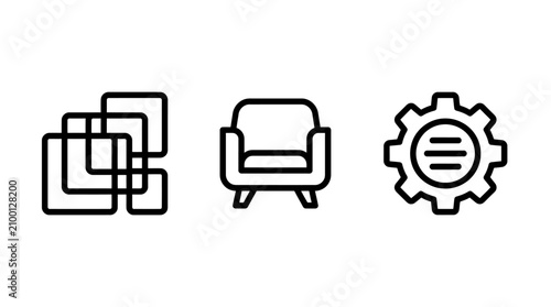 Minimalist furniture and design process configuration icons with furniture minimalist configuration interior abstract engineering technical adjustment function optimization structure