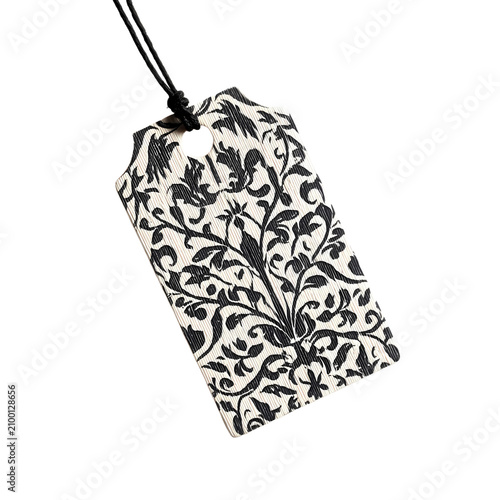 isolated handmade tag with pattern on transparent background