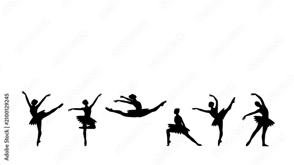 Obraz premium Ballerinas in Various Graceful Poses as Black Silhouettes Featuring Ballerina, Silhouette, Dance with Ballet and Pose Elements