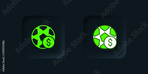 Fotografie Green Soccer football betting money icon isolated on black background