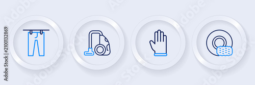 Photos Set line Washing dishes, Rubber gloves, Vacuum cleaner and Drying clothes icon