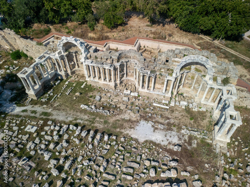 Anitsal Cesme historical Roman nymphaeum ruins aerial perspective Turkey