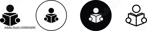 Photos Reading book icons set, education and learning symbols, reader icons, study concepts, knowledge resources, and academic signs for schools and digital education