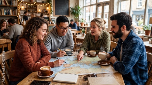 group of friends sitting in cafe