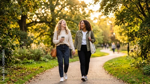 young couple walking in the park