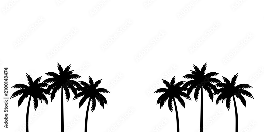 Fototapeta premium Palm Trees in a Symmetrical Arrangement, Three on Each Side, Black and White Illustration Featuring Tropical, Beach, Vacation