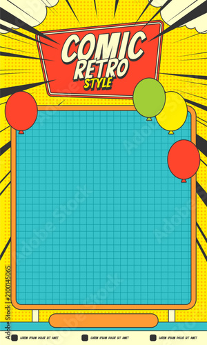 Comic Retro Style Poster Template with Balloons
