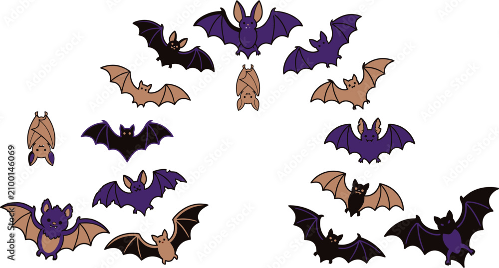 Obraz premium Cartoon bat collection halloween decorations spooky party supplies and whimsical vector graphics
