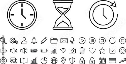 Photos User interface icon set with clock, hourglass, search, settings, communication,