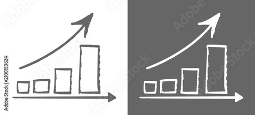 Bar chart icon drawn with growth arrow as corporate data statistics analysis report symbol. Hand drawn doodle element for commercial marketing presentation isolated on plain background clip art.