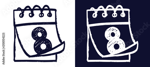 Tear off calendar icon drawn as event schedule planning time management date day symbol. Hand drawn doodle element for corporate commercial marketing isolated on plain background clip art.