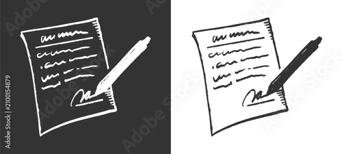 Photography Contract signature icon drawn as legal agreement document pen writing deal sign symbol