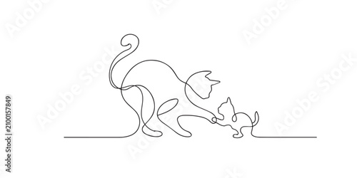 Εκτύπωση καμβά Single line abstract cat family