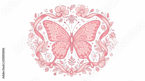 Pink Butterfly Floral Frame - Delicate Insect & Blossom Decorative Design