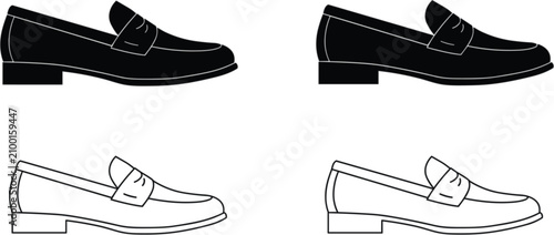 Photos Classic loafer shoes silhouettes, formal slip on footwear with outline variation