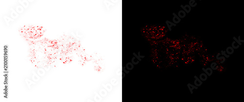 Photography Abstract digital leopard silhouette made of red particles, glowing big cat const