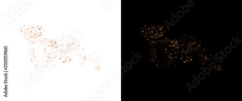 Photography Abstract leopard silhouette made of golden particles, shimmering wild cat predat