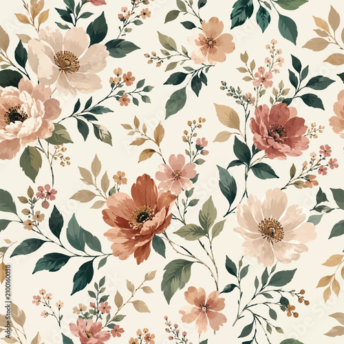 Bilde på lerret light baby pink flowers with leaves on white background elegant pattern trendy e