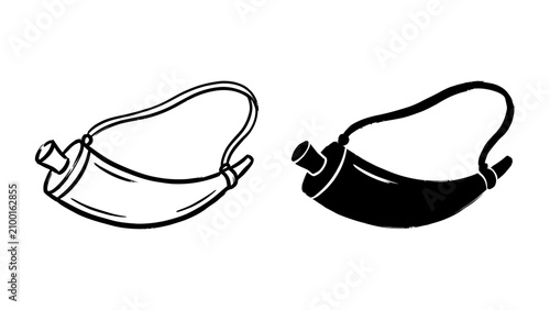 Cuadro en lienzo Powder horn vector illustration set with outline and silhouette styles of vintag